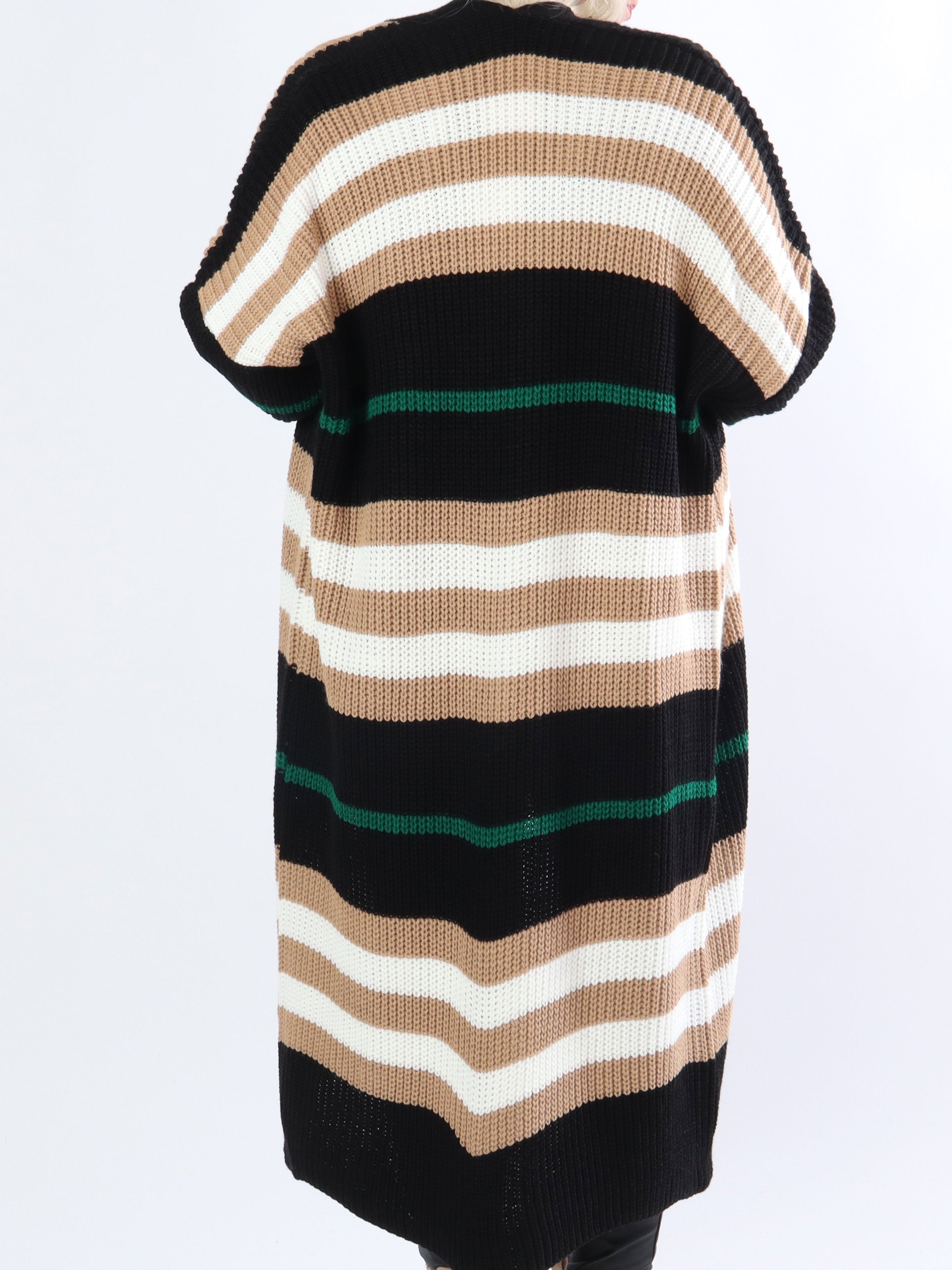 Mikla - Lång randig plus size kofta i stickad